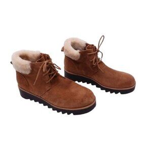 Eileen Fisher Kenille Genuine Shearling Trim Wedge Bootie Light Brown Size 7.5